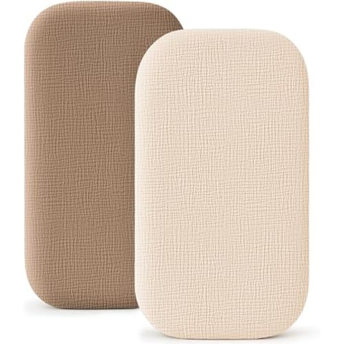 Konssy Muslin Fitted Bassinet Sheets 2 Pack for Baby Girl Boy, Soft Bedside Sleeper Bassinet Sheets Fit for Baby Bassinets, Moses Basket Oval Rectangle Pad/Mattress