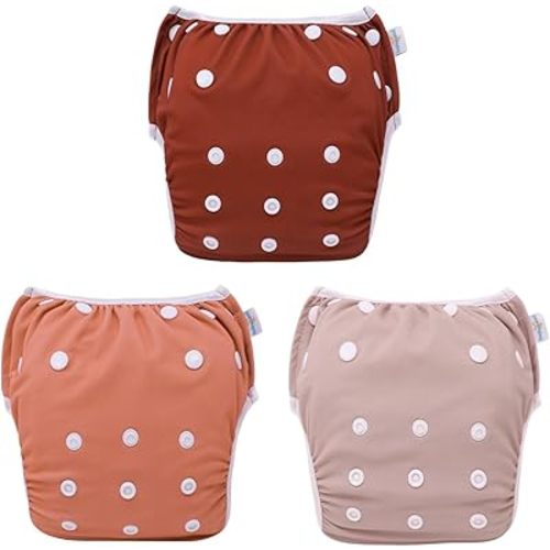 Babygoal Swim Diapers 3 Pack for 0-8M Newborn and Baby, Reusable Adjustable Washable for Swimming Lessons 3SD39-B