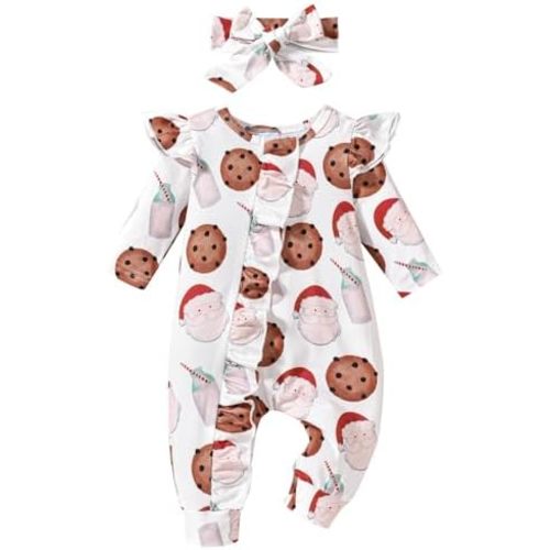 FIOMVA My First Christmas Baby Girl Outfit Fall Newborn Clothes Cute Infant Romper One Piece Jumpsuit Coming Home Outfits