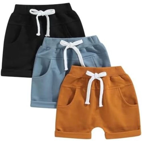 allshope Toddler Baby Boy Summer Shorts Active Jogger Pants Elastic Waist Pocket Solid Color Athletic Sweatpant Harem Bottoms