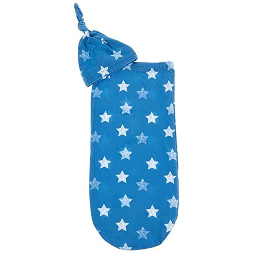 Itzy Ritzy Cocoon and Hat Swaddle Set, Cutie Cocoon Includes Name Announcement Card and Matching Jersey Knit Cocoon and Hat Set, Perfect for Newborn Photos, for Ages 0 to 3 Months, Blue Stars