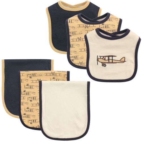 Hudson Baby Infant Boy Cotton Bib and Burp Cloth Set 6pk, Airplane, One Size - Airplane - One Size
