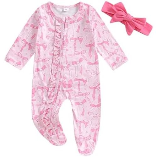ZAXARRA Newborn Baby Girl Clothes Cute Print Long Sleeve Romper One Piece Jumpsuit Infant Fall Winter Outfits