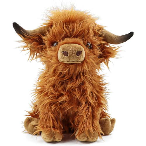 Cute Highland Cow Stuffed Animal,Animal Cattle Plush Farm Toy,10.5 inches Two Color Realistic Cow Plush Toy,Farm Plushie Christmas Birthday Present for Boys Girls Kids Grandchildren(Brown)
