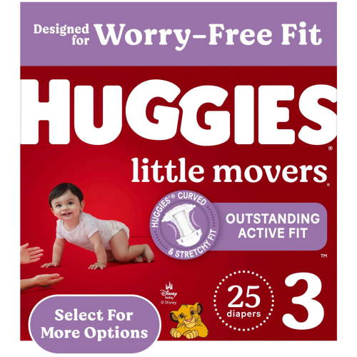 Huggies Little Movers Leak-Free Baby Diapers, Size 3, 25 Ct, Fragrance Free, Fast-Absorbing