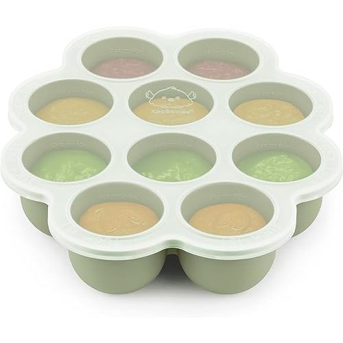 KeaBabies Silicone Food Freezer Trays with Lid, 2oz x 10 Pods (Sage)