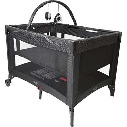 Cosco Funsport Deluxe Playard, Pack for travel, Bassinet mode, Portable Indoor & Outdoor Use/ play, compact fold, lightweight, travel bag included - Black Arrow