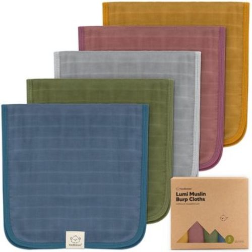 5pk Lumi Muslin Burp Cloths for Baby Boys, Girls, Organic Baby Burp Cloths, Burping Cloths for Babies (Corals)