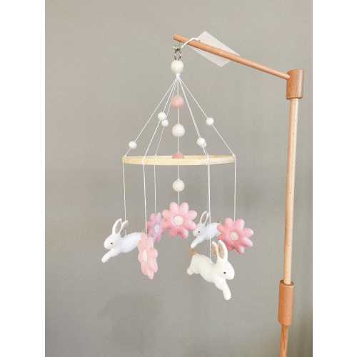Bunny felt mobile, Mobile with bunnies, Bunny nursery mobile, Bunny baby mobile, Bunny crib mobile, Bunny theme mobile, Flower felt mobile