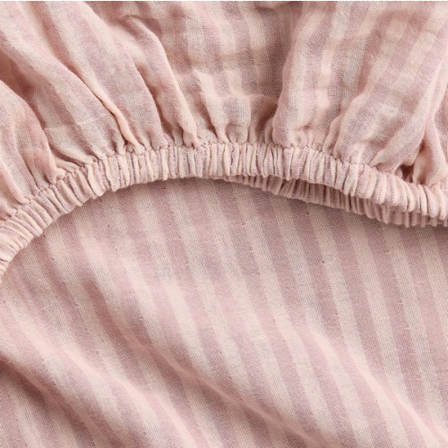 Supersoft Striped Lilac Rose Organic Cotton Gauze Baby Crib Fitted Sheet