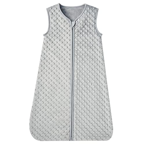 DaysU Baby Sleep Sack with Plush Dots 6-12 Months, 2.5 TOG Sleeveless Baby Wearable Blanket with 2-Way Zipper, Sleeping Bag for Infant Newborn, Grey