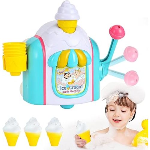 Bath Toys for Toddlers Ages 3-5,Ice Cream Foam Maker Bathtub Toy with Snap Buttons Not Fall,Bathtub Bubble Machine Pretend Cake Play Set for Kids Boys Girls 2 3 4 5 Years Old