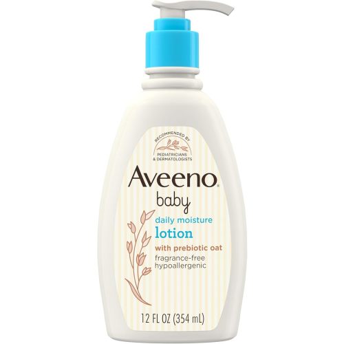 Aveeno Baby Daily Moisture Body Lotion for Sensitive Skin, Hypoallergenic Moisturizing Baby Lotion with Nourishing Oatmeal to Deeply Moisturize Baby's Skin, Fragrance-Free, 12 fl. oz