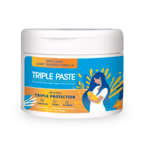 Triple Paste Diaper Rash Cream, Hypoallergenic Medicated Ointment for Babies, 2 oz