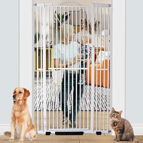 71 inch Extra Tall Cat Gate, Adjustable 29.13" and 42.08" Wide Baby Gate, Pressure Mounted Full Door Pet Gate for Doorway, Stairs,House(White, 71 Inch)