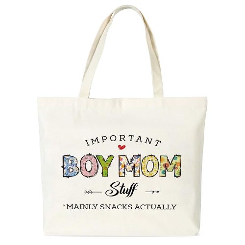 Boy Mom Gifts, Mom Tote Bag, Mother's Day Gift for Mama, Best Mom Ever Reusable Cloth Cotton Bags for Travel Shopping Beach - O02