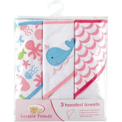 Luvable Friends Unisex Baby Cotton Terry Hooded Towels, Pink, One Size