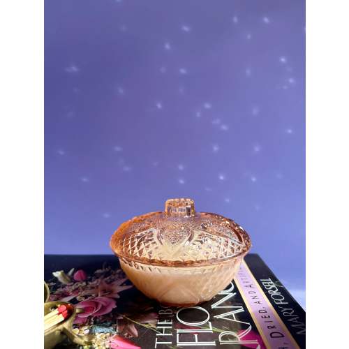 Vintage Pink Depression Glass Lidded 3 Wick Soft Vanilla Soy Candle