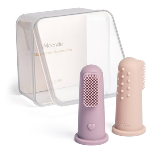 Moonkie Baby Toothbrush Finger Toothbrush Oral Cleaner Kit for 3 Months +, 2 Pcs Small (Blush/Pale Mauve)