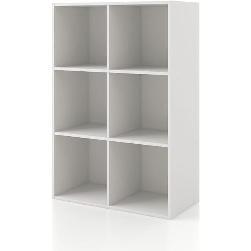 HOMES: INSIDE + OUT Apexa 6 Cube Storage Organizer Shelves, Stackable Wood Bookcase Fits Cubby Bins for Organization, Dorm Teen Room Decor & Home Office, White