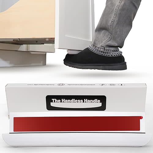 The Handless Handle – Hands-Free Garbage Drawer Foot Pull Handle, Touchless Opener for Drawers, Bins, & Cabinets (White, 2 Pack)
