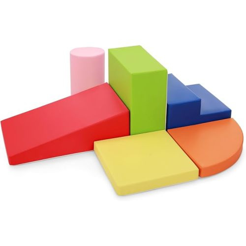 6-Piece Baby Foam Climbing Block Set - Indoor Soft Play Climber for Playtime Fun - 6-Piece W/ Fabric Surface - Colorful