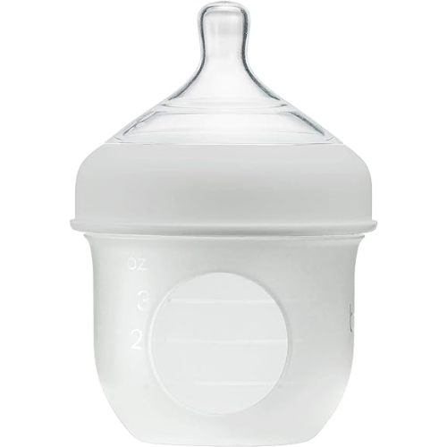 Boon Nursh Reusable Silicone Baby Bottle with Collapsible Silicone Pouch Design - Everyday Baby Essentials - Stage 1 Slow Flow Baby Bottles - Gray - 4 Oz