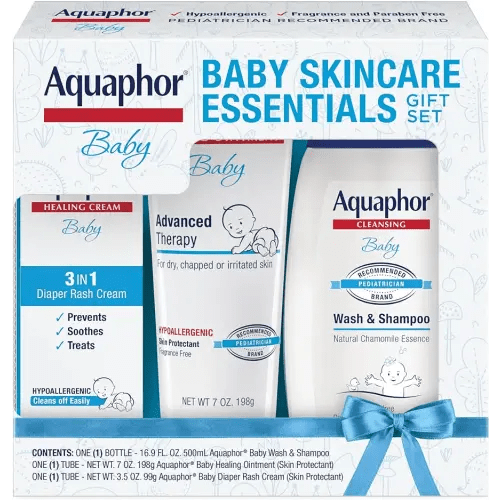 Aquaphor Baby Skincare Essentials Gift Set with Aquaphor Baby Wash and Shampoo, Aquaphor Baby Healing Ointment, and Aquaphor Diaper Rash Cream, 3 Pieces