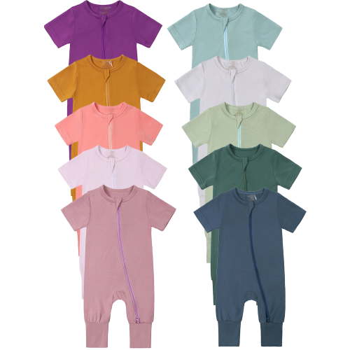 ENFLASH 0-24M Baby Boys Girls Bamboo Viscose Short Romper, 2 Way Zipper One-Piece Short Sleeve Jumpsuits, Sleep and Play