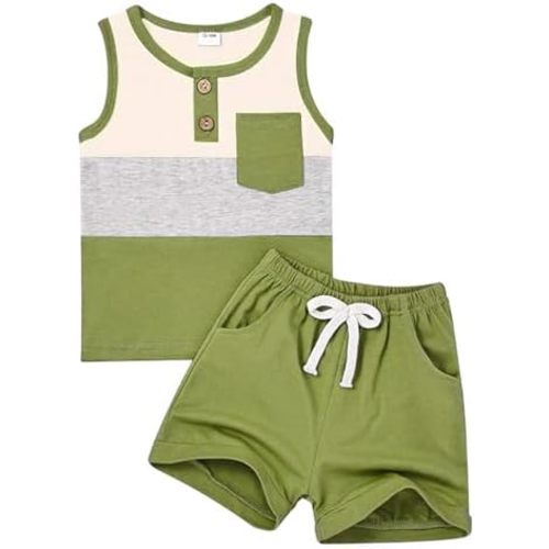 Boy Clothes Toddler Baby Boys Summer Outfits Sleeveless Patchwork T-Shirt Shorts Set 6 Months-4T