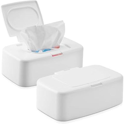 2 Pack Wipes Dispenser, Small Wipes Case with Lid, Wet and Dry Tissue Box, Dustproof Wipe Container with Sealing Design, Keeps Wipes Fresh Wipe Holder