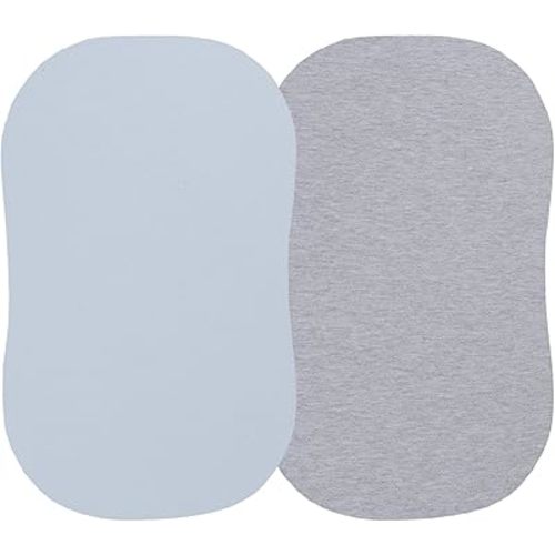 100% Organic Cotton Bassinet Sheets Compatiable with All Halo Bassinest, 2 Pack Jersey Knit Fitted Sheet for Baby Boy and Girl, Grey and Pastel Blue
