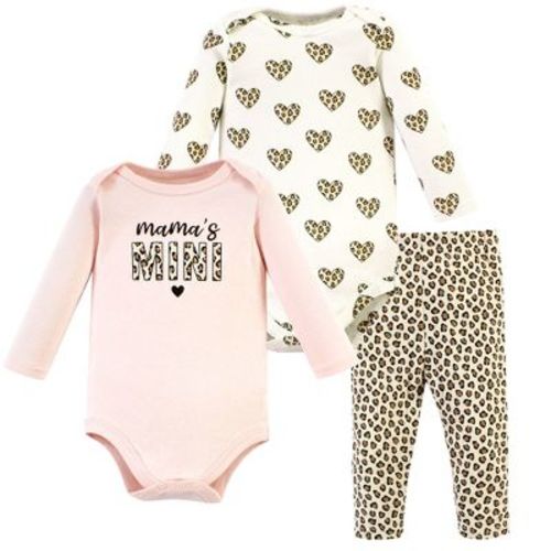 Hudson Baby Infant Girl Cotton Bodysuit And Pant Set, Leopard Hearts Long Sleeve, 6-9 Months