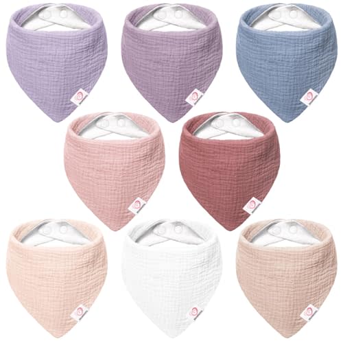 Bearmoss Muslin Baby Bibs 8 Pack 100% Cotton Baby Bandana Drool Bibs for Unisex Baby Girls Boys Drooling and Teething