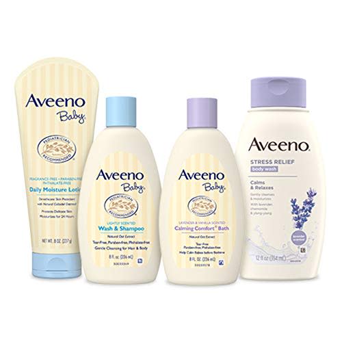 Aveeno Baby Daily Bathtime Gift Set to Nourish Skin for Baby and Mom, 4 items