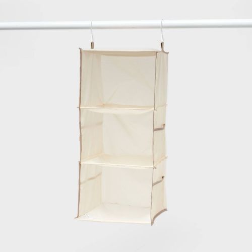 3 Shelf Hanging Closet Organizer with Side Pockets Tan - Brightroom™