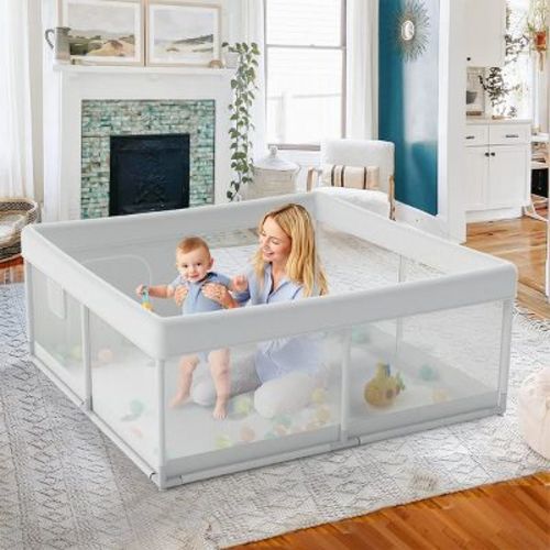 Large Baby Playpen – 47×47in Toddler Play Yard, Indoor Activity Fence for Apartments, Safe & Spacious Play Area (MEDIUM GRAY playpen, )