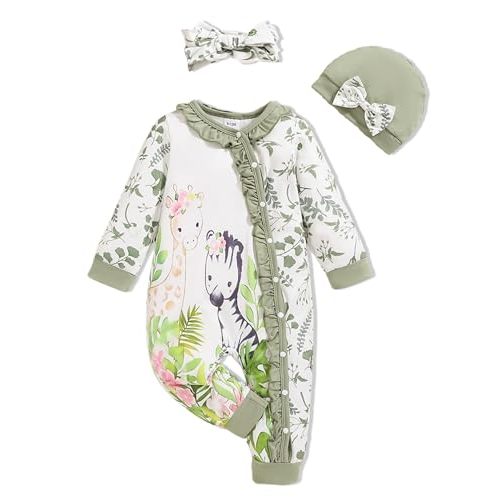 Newborn Baby Girl Clothes Infant Floral Print One-Piece Romper+Jumpsuit+Bodysuit+Hat+Headband