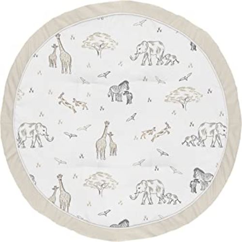 Sweet Jojo Designs Jungle Safari Animals Boy Girl Baby Playmat Tummy Time Infant Play Mat Brown Taupe Black and White Gender Neutral Animal Elephant Giraffe Wildlife Adventure Elephants Serengeti