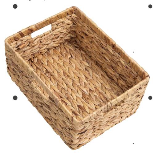 StorageWorks Large Rectangular Wicker Basket, Water Hyacinth Storage Basket with Built-in Handles, 1 Pack