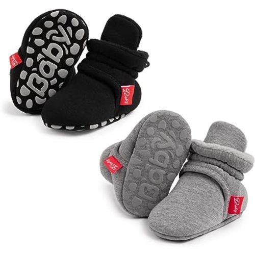 Babelvit Newborn Baby Boy Girl Soft Fleece Booties Stay On Infant Slippers Socks Shoe Non Skid Gripper Toddler First Walkers Winter Ankle Crib Shoes
