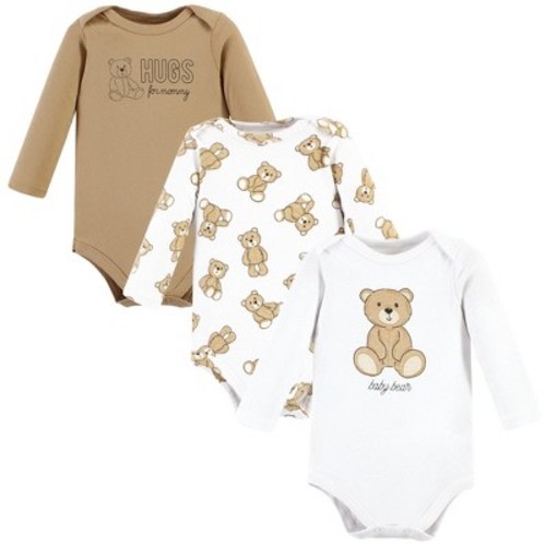 Hudson Baby Cotton Long-Sleeve Bodysuits, Teddy Bears 3-Pack, Size: newborn
