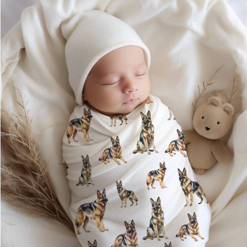 German Shepherd Baby Swaddle Blanket, Baby Gift, Dog Nursery, Puppy Nursery, Retriever Mom, Dog Mom, Baby Blanket, Baby Throw, watercolor