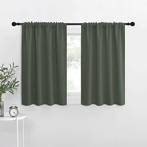 NICETOWN Bedroom Curtains Blackout Draperies - All Season Thermal Insulated Solid Rod Pocket Top Blackout Curtains/Drapes for Kid's Room (Dark Mallard, 1 Pair, 29 x 30 Inch)