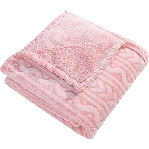 NTBAY Plush Flannel Baby Blanket, Soft and Warm Toddler Blanket with Wave Pattern for Stroller, Crib, Travel, 30x40 Inches, Cherry Blossom Pink