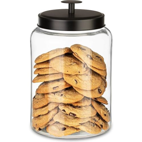 1 Gallon Glass Cookie Jar with Matte Black Metal Lids Airtight Storage Container - Ideal for Food, Treats, Candy, Dried Food - Perfect for Kitchen or Laundry Room - Pack of 1