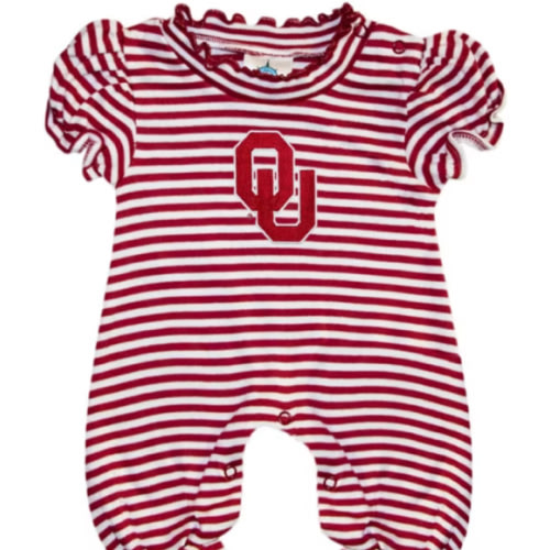 Oklahoma Sooners CRIMSON Baby Stripe Puff Sleeve Romper - 35010032