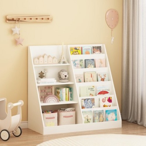 KWPZQEB Kids Bookshelf and Toy Storage - 4 Tier Kids Book Shelf for Kids Rooms, Toddler Bookshelf Baby Bookcase for Nursery - White