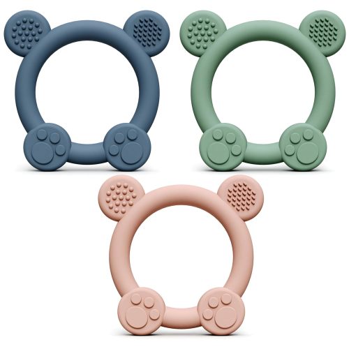 Pandaear 3 Pack Silicone Teething Toys - Baby Teething Rings, Bpa Free Teether For 0-12 Months, Soothing Sore Gums