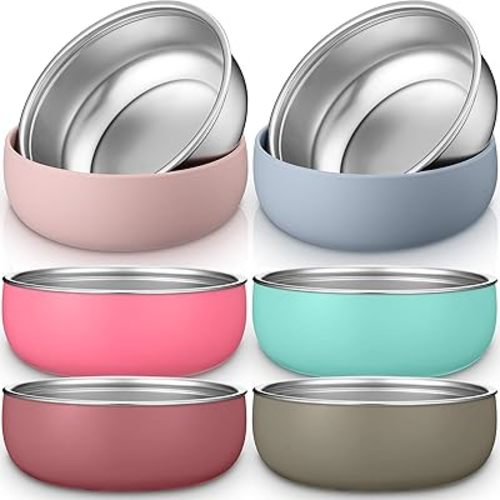 Nuogo 6 Pcs 304 Stainless Steel Baby Bowls with Removable Silicone Shell Toddler Bowls Kids Anti Scald Snack Container for Food Feeding, Dishwasher Safe (Gentle Color)